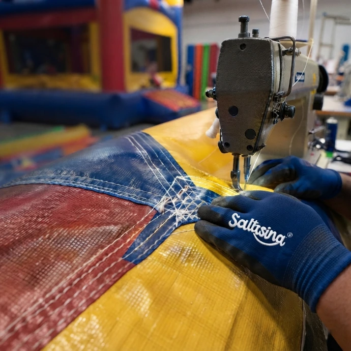 Cosido de costuras reforzadas en inflables Saltasina