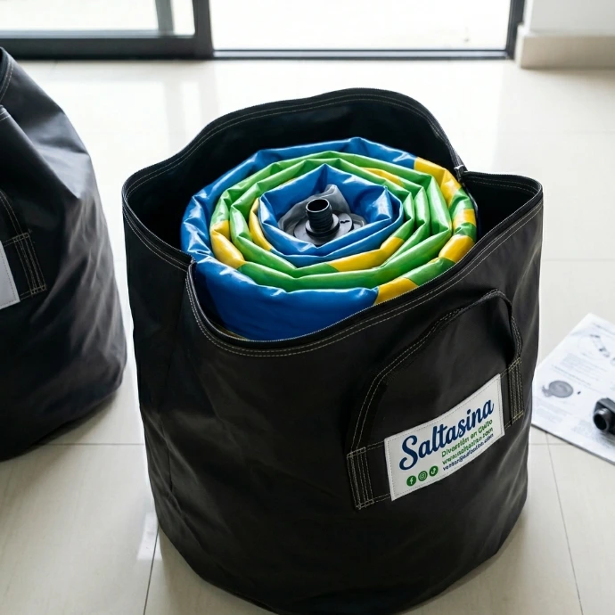 Inflable empacado en mochila de transporte para fácil almacenamiento