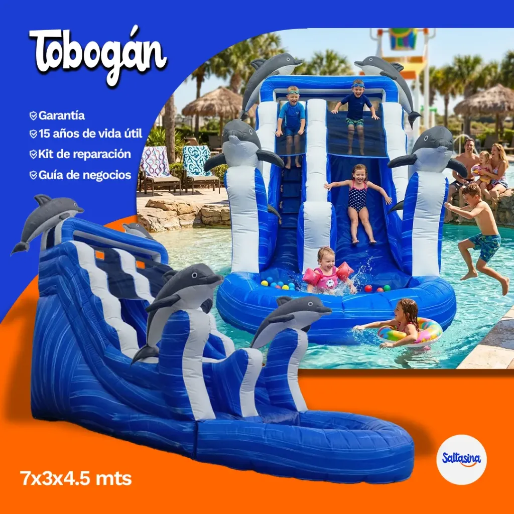[TBGN-PSCN-DE] TOBOGÁN INFLABLE DELFÍN CON PISCINA 7X3X4.5 M
