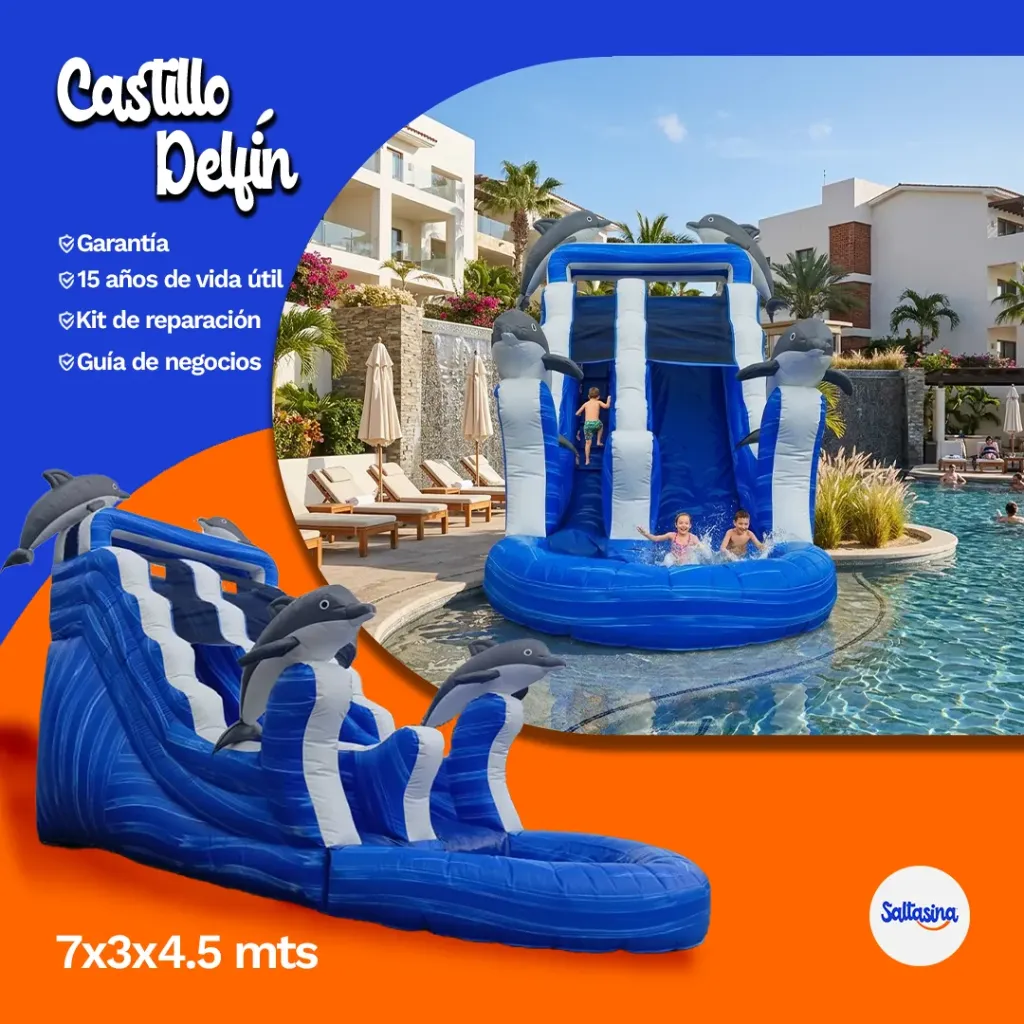 [TBGN-PSCN-DE] TOBOGÁN INFLABLE DELFÍN CON PISCINA 7X3X4.5 M